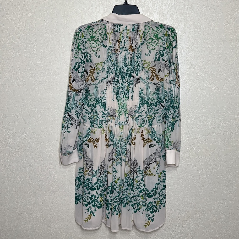 Anthropologie White Dress with Green Botanical & Black Leopard Print - Picture 8 of 9